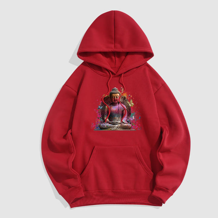 Buddha Stones, Schmetterling, Meditations-Buddha, Polyester-Fleece-gefütterter Hoodie