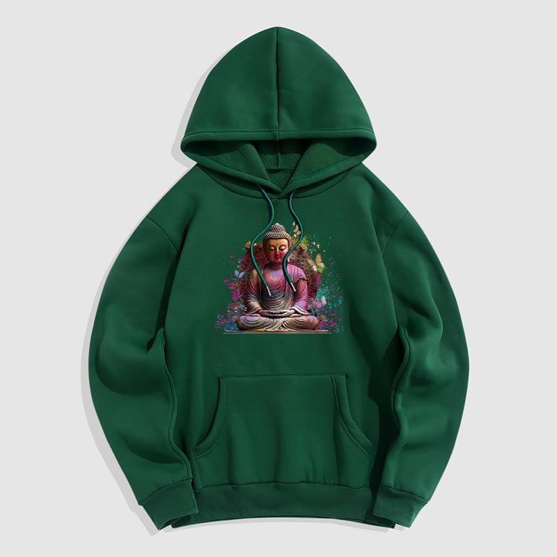 Buddha Stones, Schmetterling, Meditations-Buddha, Polyester-Fleece-gefütterter Hoodie