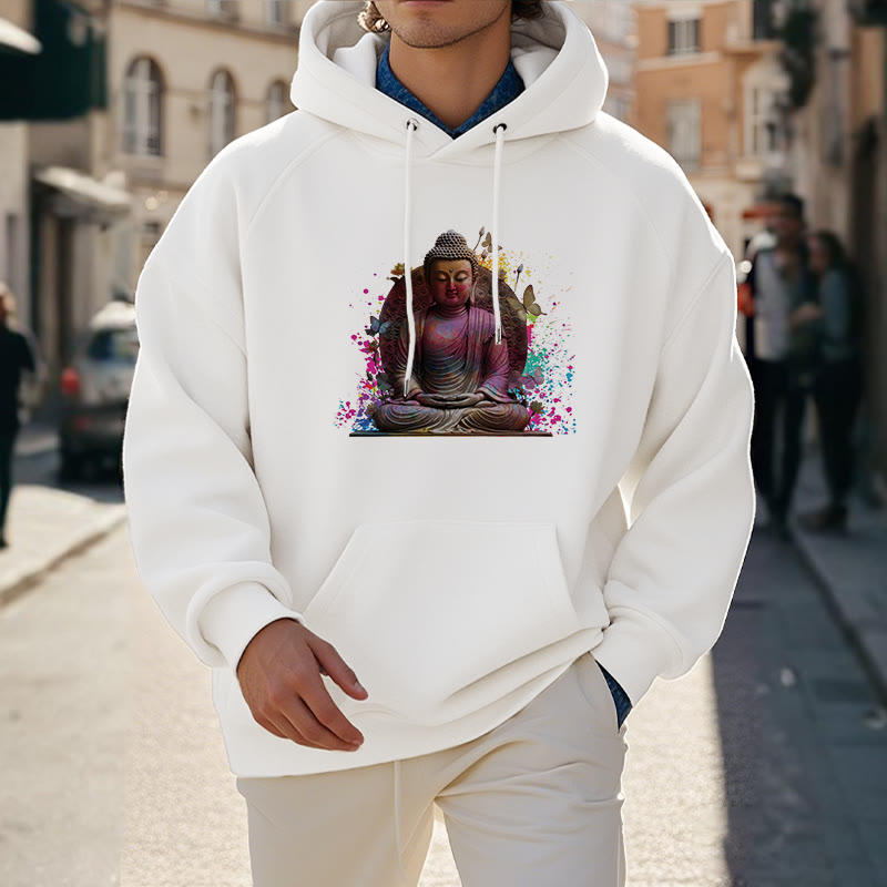 Buddha Stones, Schmetterling, Meditations-Buddha, Polyester-Fleece-gefütterter Hoodie