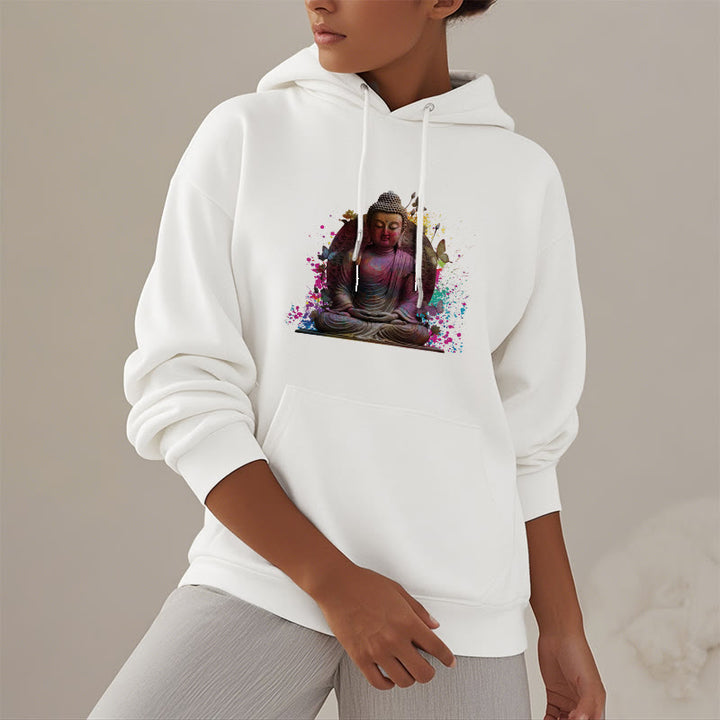 Buddha Stones, Schmetterling, Meditations-Buddha, Polyester-Fleece-gefütterter Hoodie