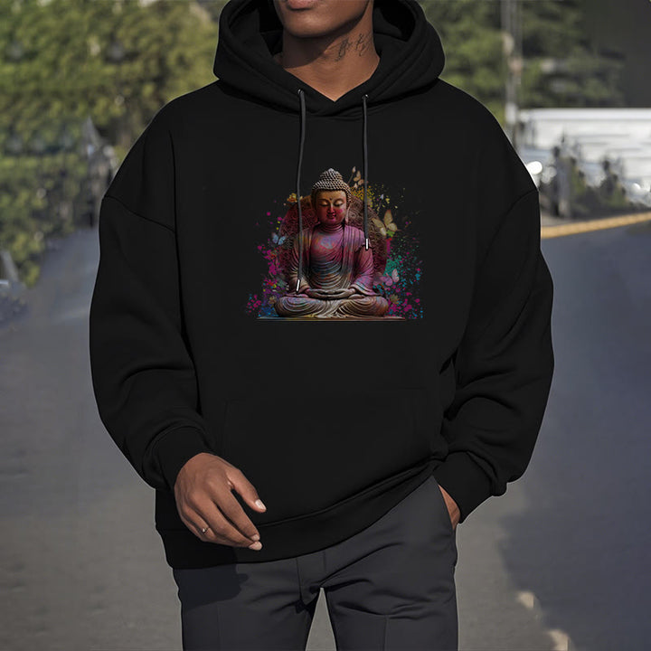 Buddha Stones, Schmetterling, Meditations-Buddha, Polyester-Fleece-gefütterter Hoodie