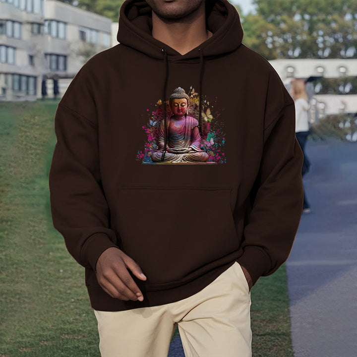 Buddha Stones, Schmetterling, Meditations-Buddha, Polyester-Fleece-gefütterter Hoodie