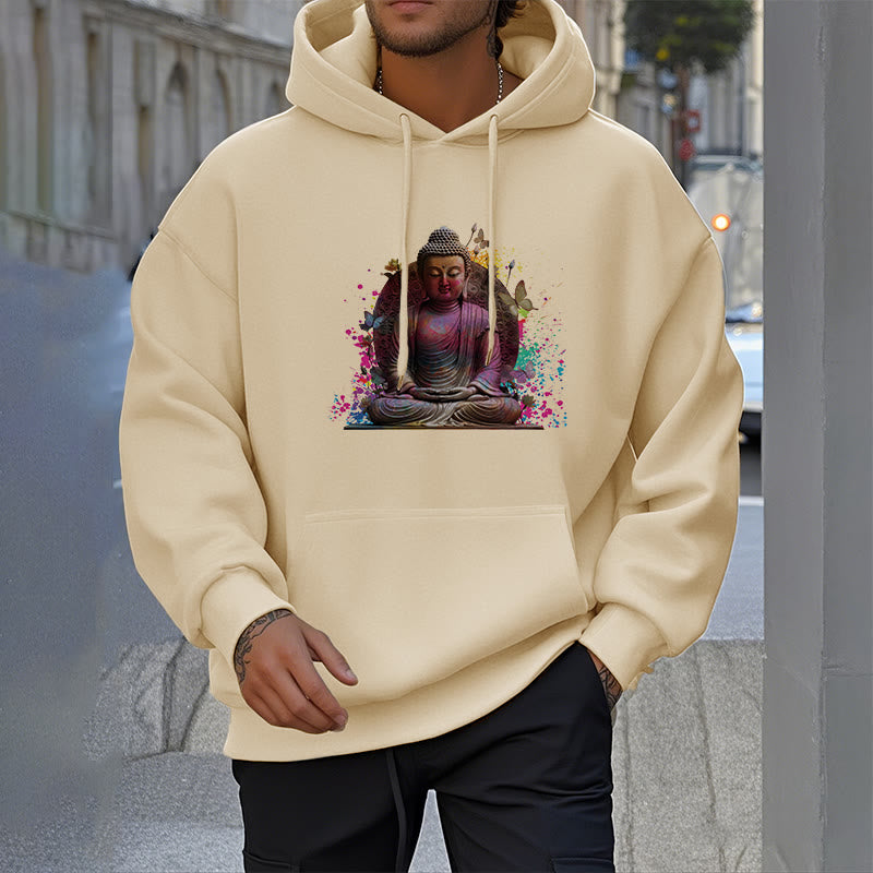 Buddha Stones, Schmetterling, Meditations-Buddha, Polyester-Fleece-gefütterter Hoodie