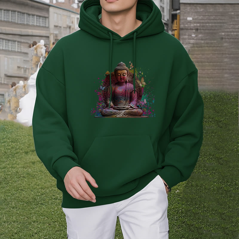 Buddha Stones, Schmetterling, Meditations-Buddha, Polyester-Fleece-gefütterter Hoodie