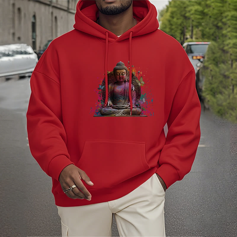 Buddha Stones, Schmetterling, Meditations-Buddha, Polyester-Fleece-gefütterter Hoodie