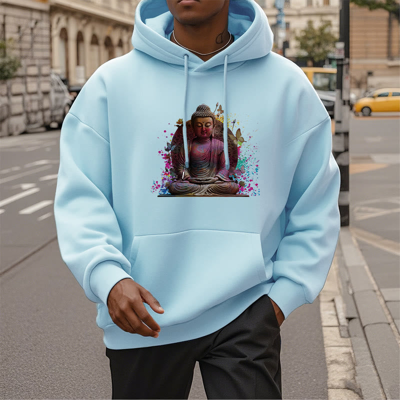 Buddha Stones, Schmetterling, Meditations-Buddha, Polyester-Fleece-gefütterter Hoodie