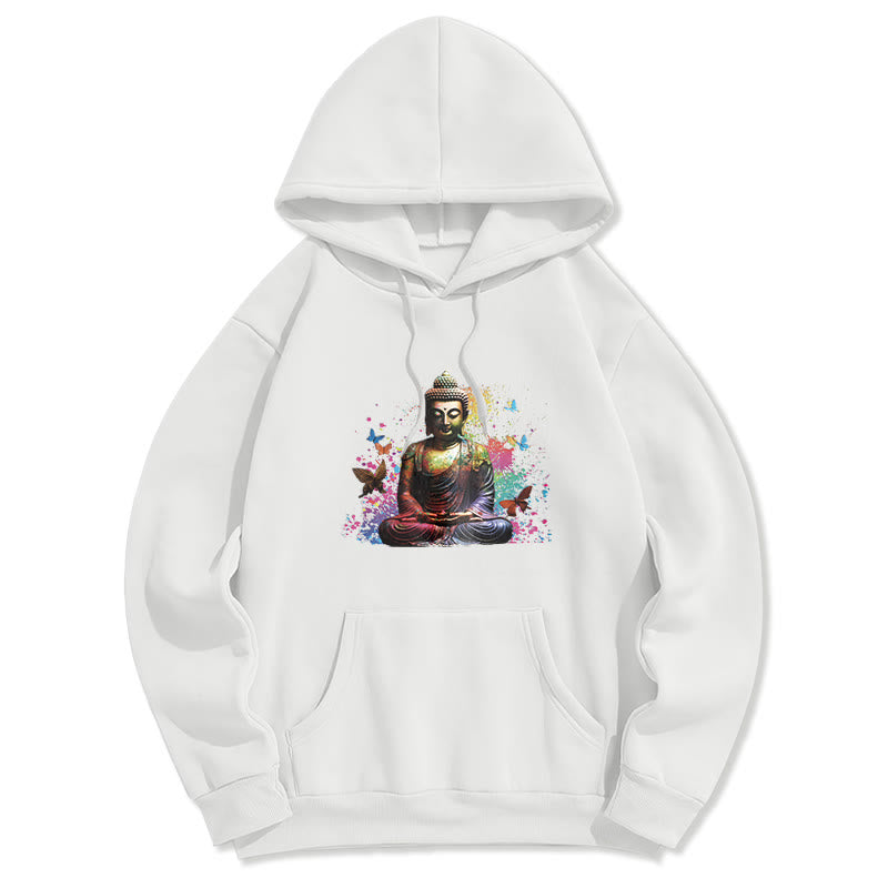 Kapuzenpullover mit Buddha Stones, Schmetterling, fliegender Meditationsbuddha, Polyester-Fleece-Futter