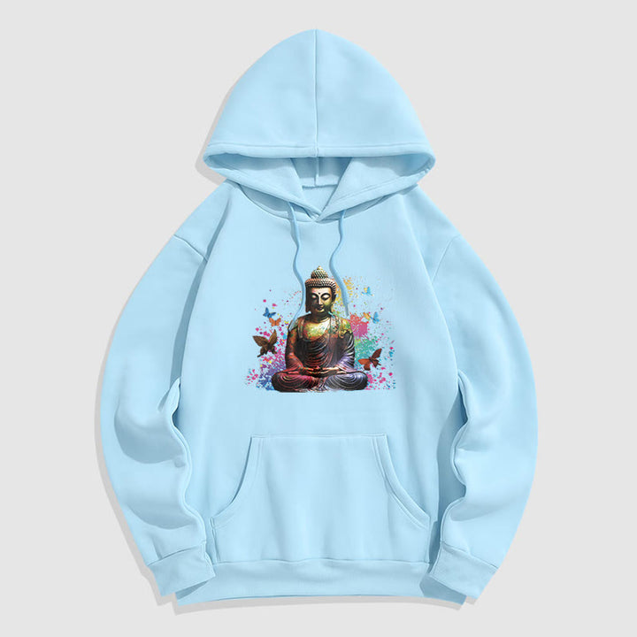 Kapuzenpullover mit Buddha Stones, Schmetterling, fliegender Meditationsbuddha, Polyester-Fleece-Futter