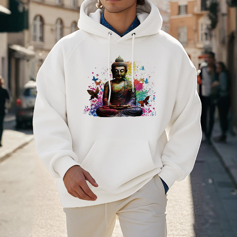 Kapuzenpullover mit Buddha Stones, Schmetterling, fliegender Meditationsbuddha, Polyester-Fleece-Futter