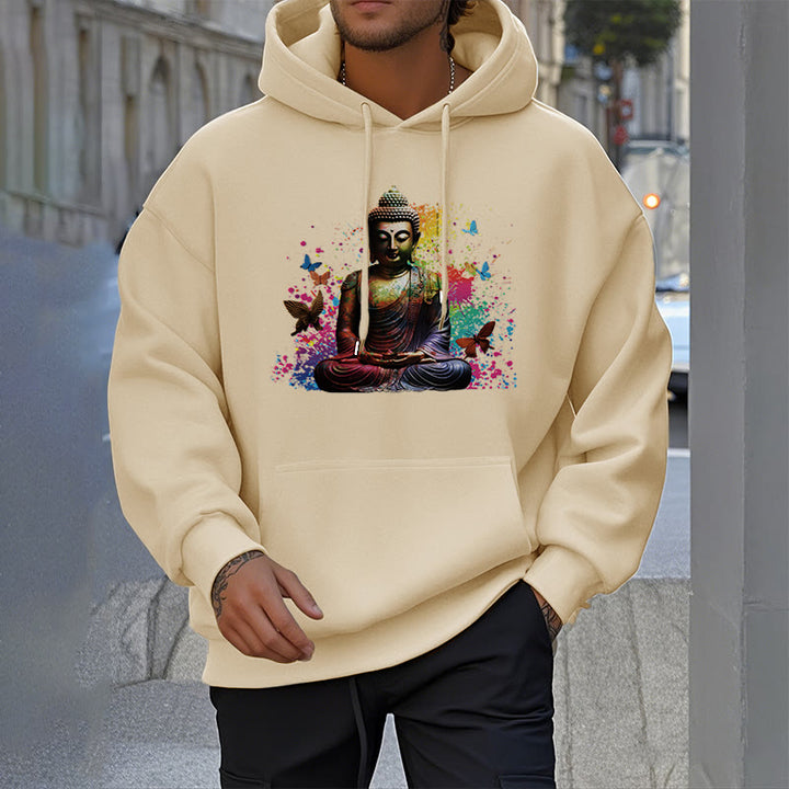 Kapuzenpullover mit Buddha Stones, Schmetterling, fliegender Meditationsbuddha, Polyester-Fleece-Futter