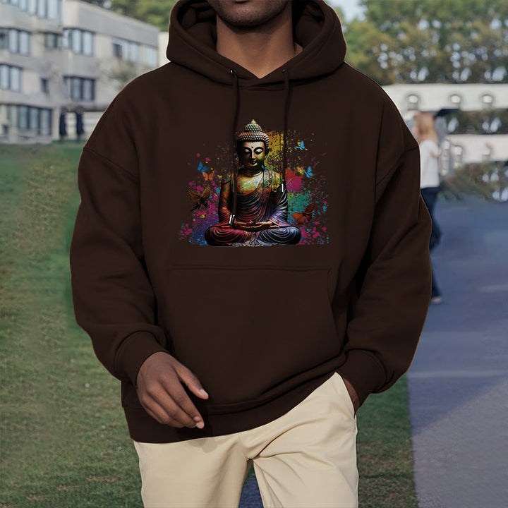 Kapuzenpullover mit Buddha Stones, Schmetterling, fliegender Meditationsbuddha, Polyester-Fleece-Futter