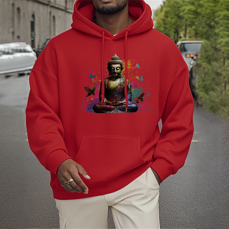 Kapuzenpullover mit Buddha Stones, Schmetterling, fliegender Meditationsbuddha, Polyester-Fleece-Futter