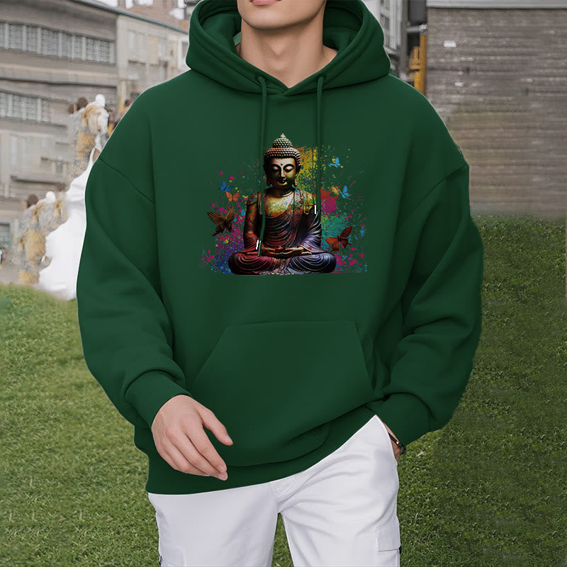 Kapuzenpullover mit Buddha Stones, Schmetterling, fliegender Meditationsbuddha, Polyester-Fleece-Futter