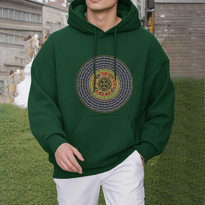 Buddha Stones 108 Om Mani Padme Hum Sanskrit Polyester-Kapuzenpullover mit Fleecefutter