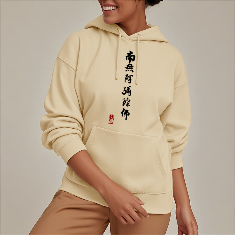 Buddha Stones Namo Amitabha Polyester-Kapuzenpullover mit Fleecefutter