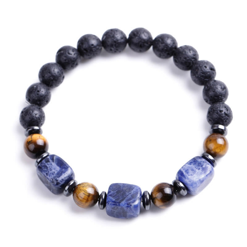 Buddha Stones, verschiedene Kristalle, Lavastein, Ruhe-Armband