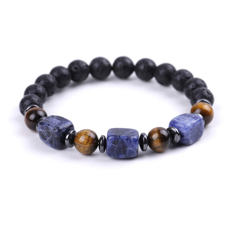 Buddha Stones, verschiedene Kristalle, Lavastein, Ruhe-Armband