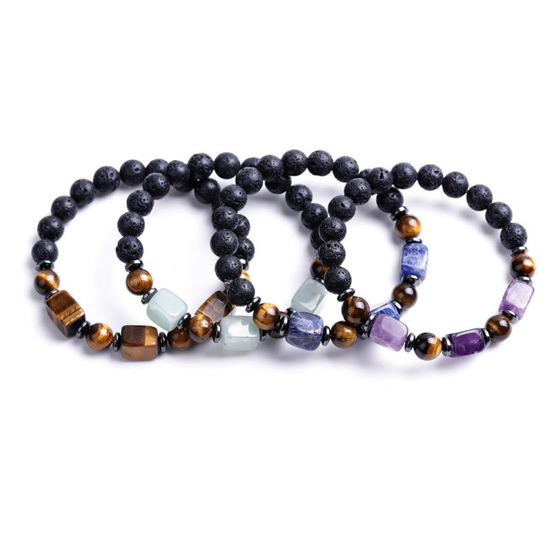 Buddha Stones, verschiedene Kristalle, Lavastein, Ruhe-Armband