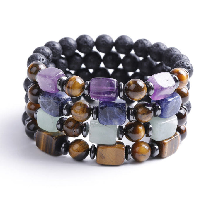 Buddha Stones, verschiedene Kristalle, Lavastein, Ruhe-Armband