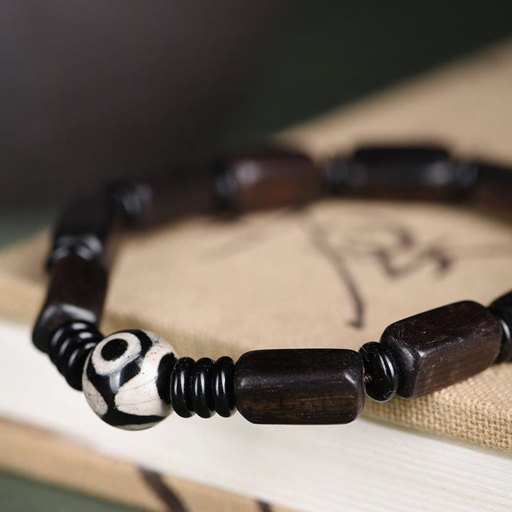 Buddha Stones, Ebenholz, rechteckige Perlen, Dzi-Perlen, Balance-Armband