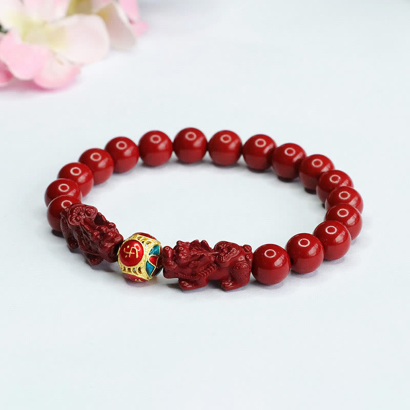Buddha Stones ​​Zinnober Doppel PIXIU halten böse Geister fern Armband - image 4