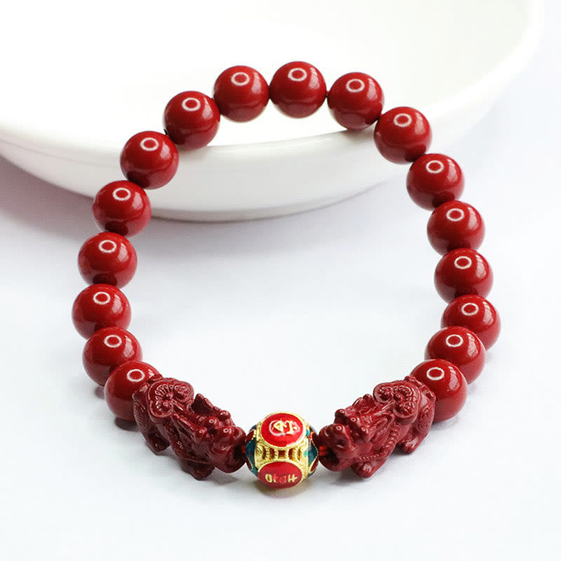 Buddha Stones ​​Zinnober Doppel PIXIU halten böse Geister fern Armband - image 1