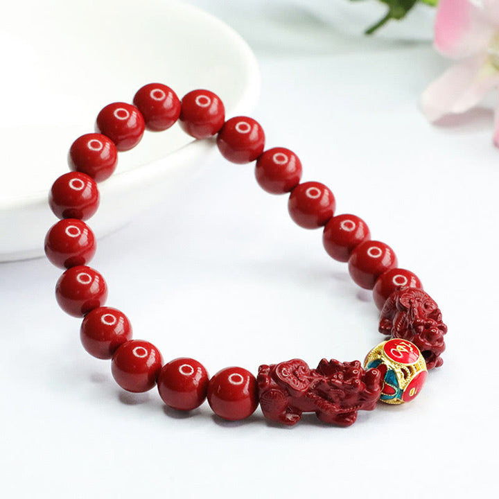 Buddha Stones ​​Zinnober Doppel PIXIU halten böse Geister fern Armband - image 2
