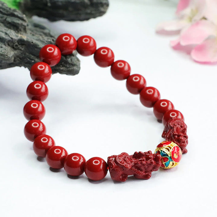 Buddha Stones ​​Zinnober Doppel PIXIU halten böse Geister fern Armband - image 8