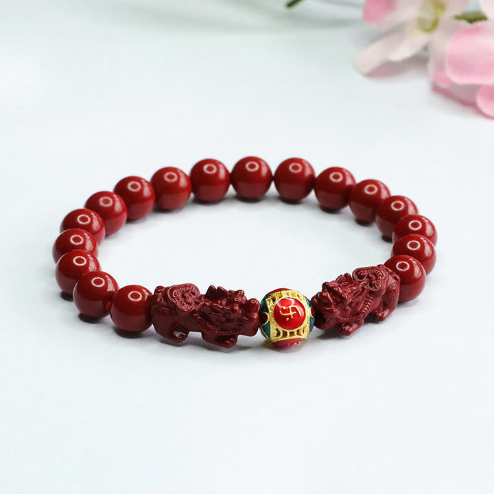 Buddha Stones ​​Zinnober Doppel PIXIU halten böse Geister fern Armband - image 7