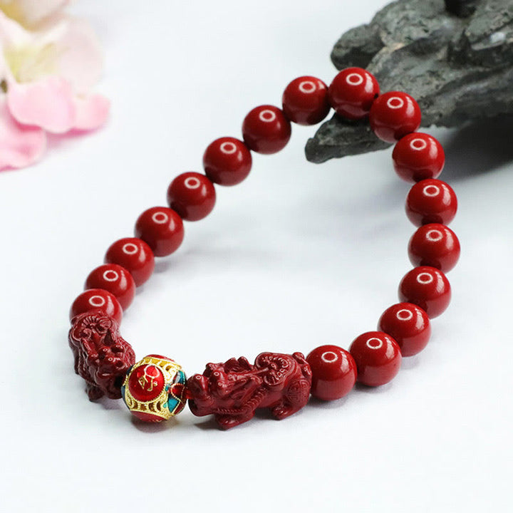 Buddha Stones ​​Zinnober Doppel PIXIU halten böse Geister fern Armband - image 9