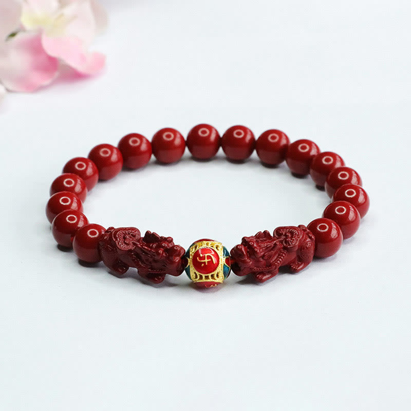 Buddha Stones ​​Zinnober Doppel PIXIU halten böse Geister fern Armband - Zinnober-Doppel-PIXIU (Handgelenkumfang: 14–16 cm) - 8 mm - image 0