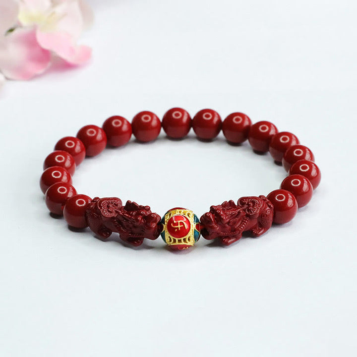 Buddha Stones ​​Zinnober Doppel PIXIU halten böse Geister fern Armband - Zinnober-Doppel-PIXIU (Handgelenkumfang: 14–16 cm) - 8 mm - image 0