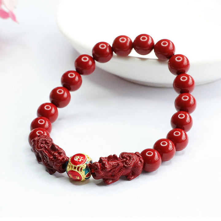 Buddha Stones ​​Zinnober Doppel PIXIU halten böse Geister fern Armband - image 3