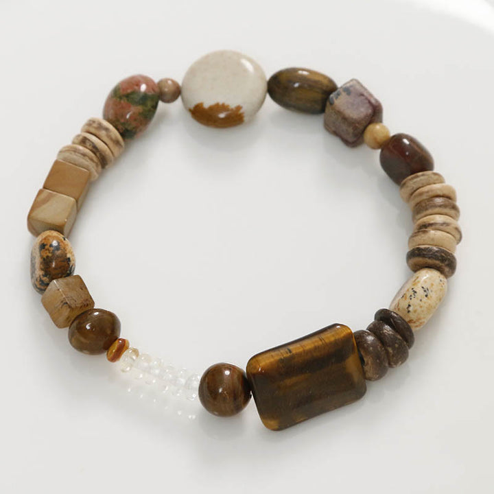 Buddha Stones Kokosnussschale Tigerauge Mut Armband