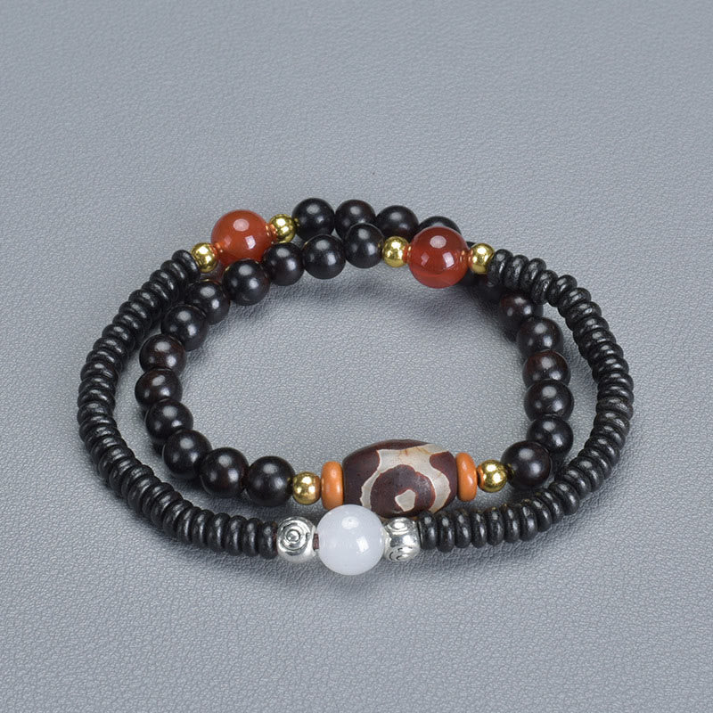 Buddha Stones Ebenholz Sandelholz Grün Sandelholz Dzi Perle Balance Calm Doppel Wickelarmband