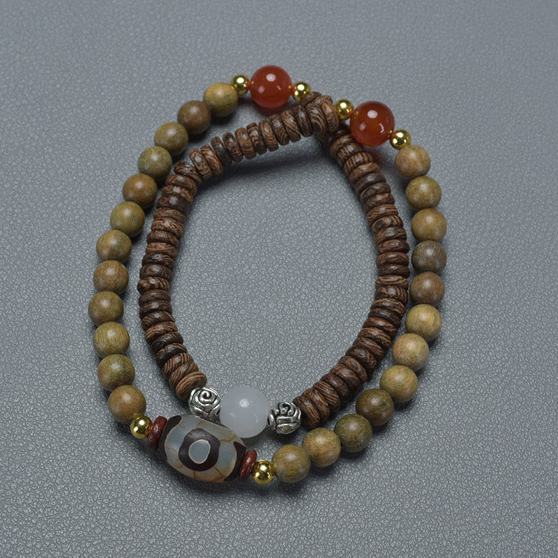 Buddha Stones Ebenholz Sandelholz Grün Sandelholz Dzi Perle Balance Calm Doppel Wickelarmband