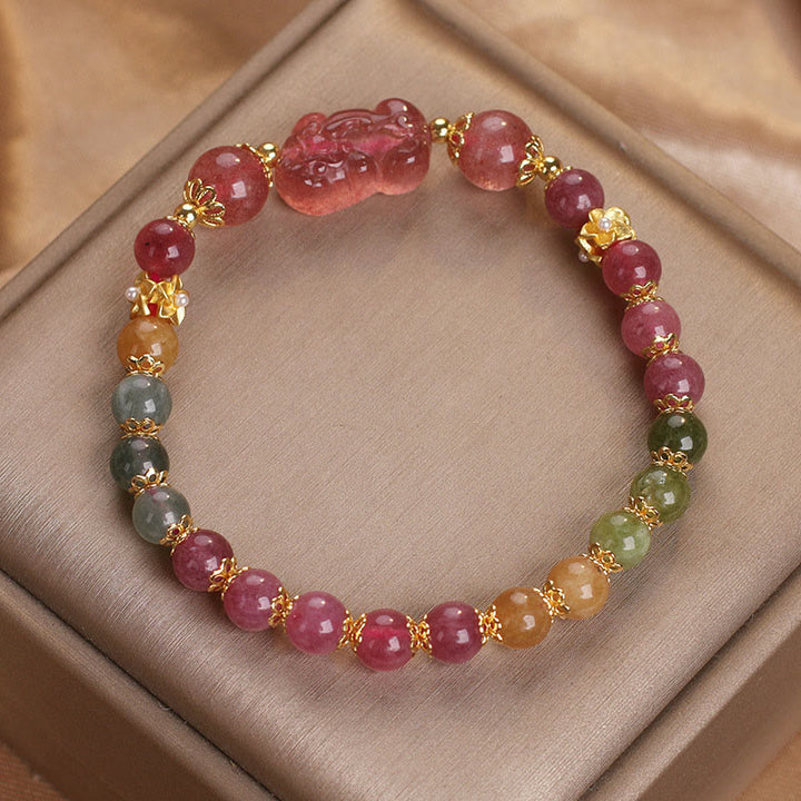 Buddha Stones ​​Turmalin Erdbeerquarz rosa Kristall PIXIU Liebesarmband - image 2