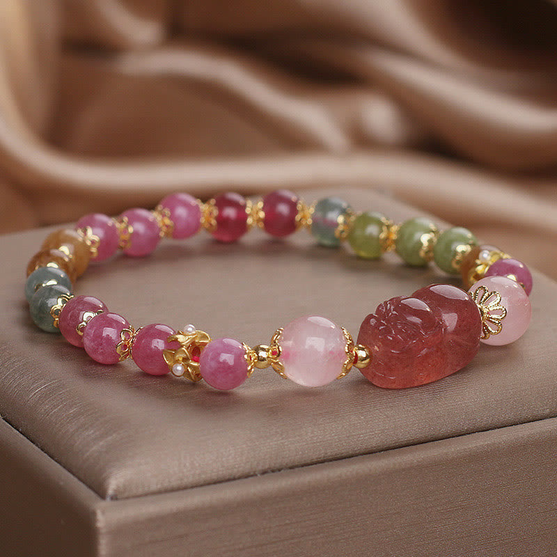 Buddha Stones ​​Turmalin Erdbeerquarz rosa Kristall PIXIU Liebesarmband - image 13