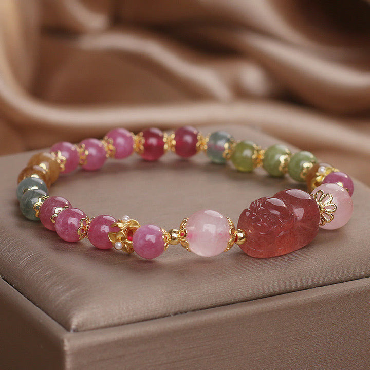 Buddha Stones ​​Turmalin Erdbeerquarz rosa Kristall PIXIU Liebesarmband - image 13