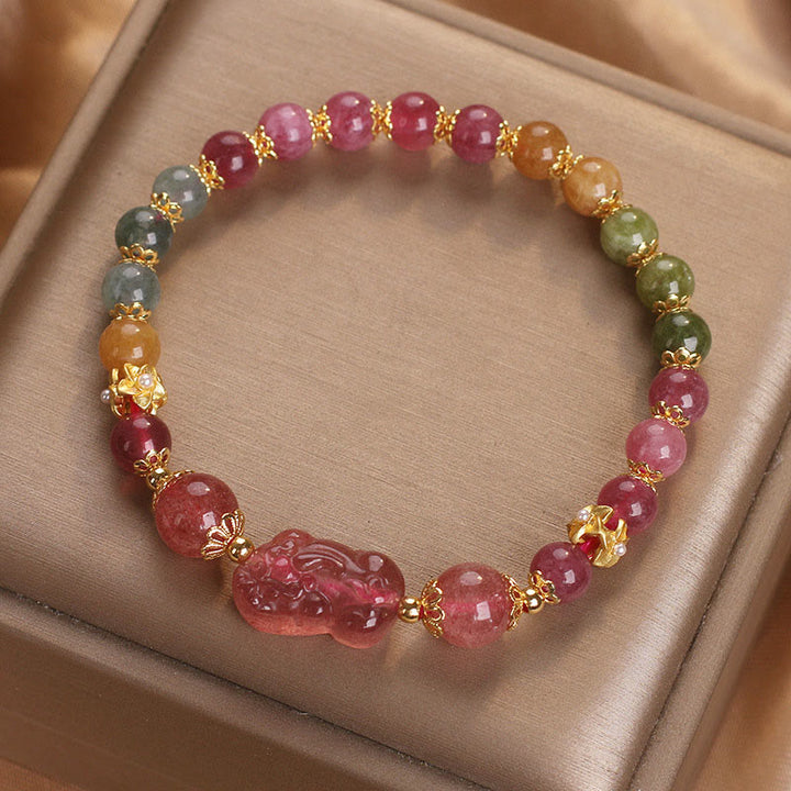 Buddha Stones ​​Turmalin Erdbeerquarz rosa Kristall PIXIU Liebesarmband - image 3