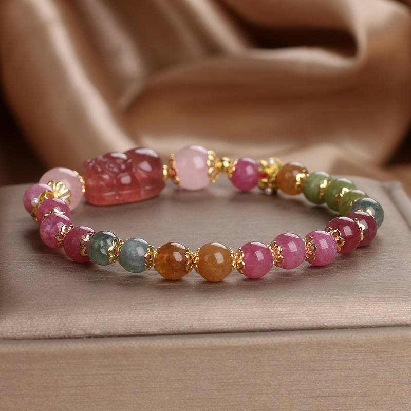 Buddha Stones ​​Turmalin Erdbeerquarz rosa Kristall PIXIU Liebesarmband - image 16
