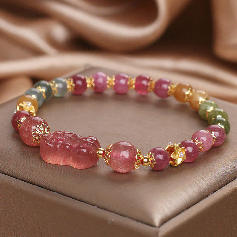 Buddha Stones ​​Turmalin Erdbeerquarz rosa Kristall PIXIU Liebesarmband - image 8