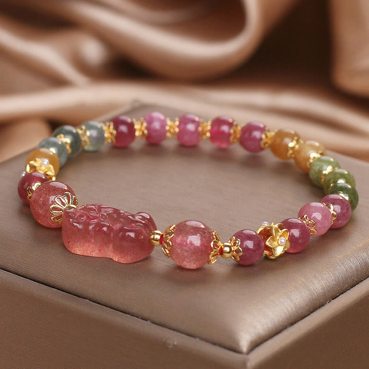 Buddha Stones ​​Turmalin Erdbeerquarz rosa Kristall PIXIU Liebesarmband - image 8