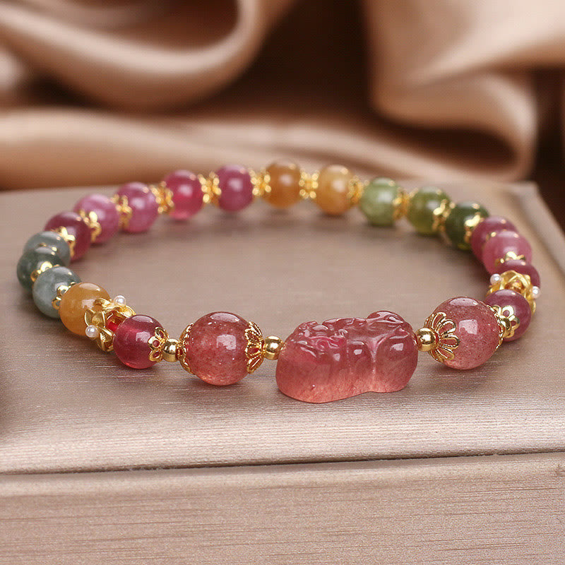 Buddha Stones ​​Turmalin Erdbeerquarz rosa Kristall PIXIU Liebesarmband - image 11
