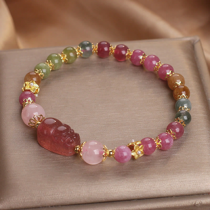 Buddha Stones ​​Turmalin Erdbeerquarz rosa Kristall PIXIU Liebesarmband - Turmalin-Rosa-Kristall (Handgelenkumfang: 14-16 cm) - image 1