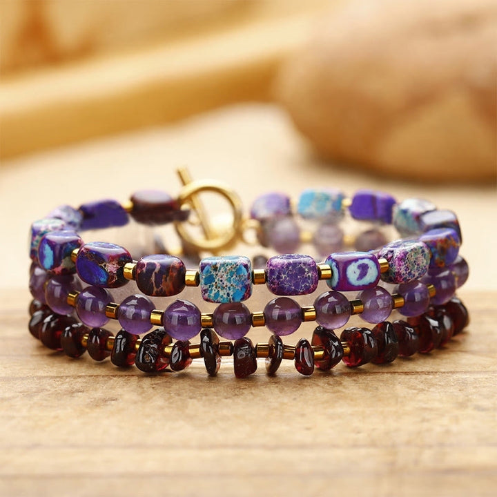 Buddha Stones Amethyst Granat Kaiserstein Kommunikation Dreifach Wickelarmband