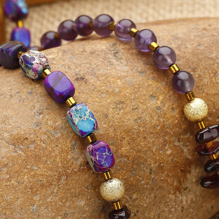 Buddha Stones Amethyst Granat Kaiserstein Kommunikation Dreifach Wickelarmband