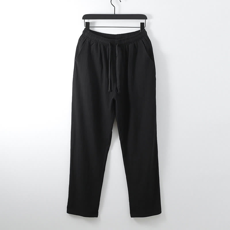 Buddha Stones Herrenhose aus Baumwoll-Leinen-Mischgewebe, einfarbig, lässig und locker geschnitten, mit Taschen - Schwarz - US/UK/AU54, EU64 (9XL) - image 6