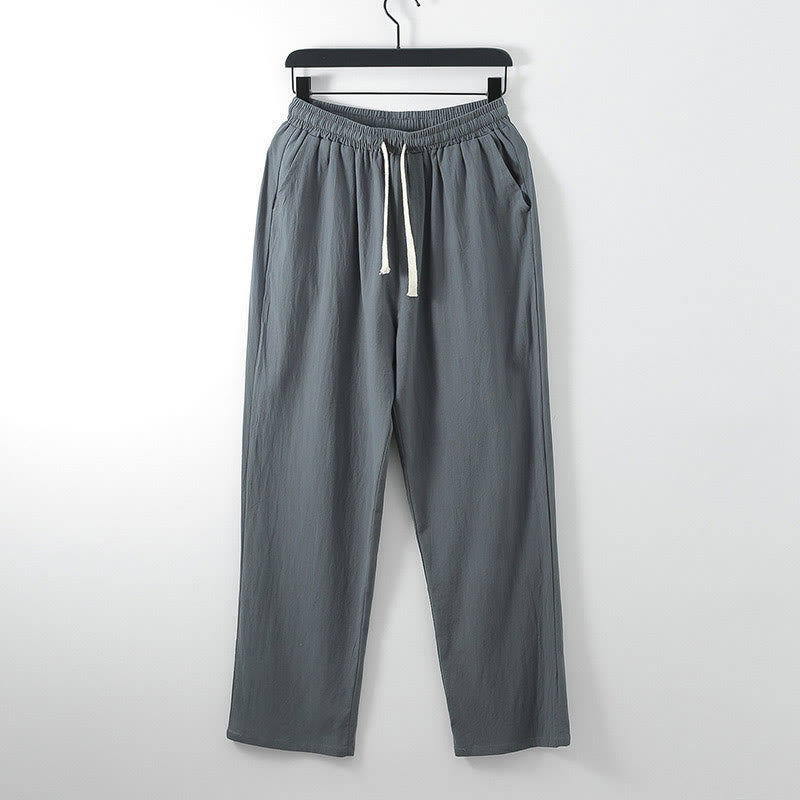 Buddha Stones Einfarbige Baumwollleinen-Beiläufige Lose Herrenhose Mit Taschen - DimGray - US/ UK/AU54, EU64 (9XL) - image 0