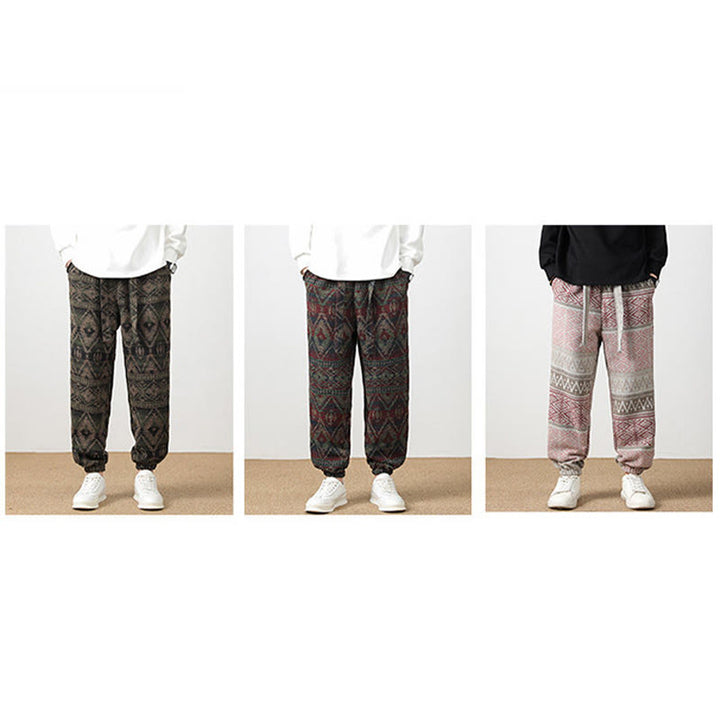 Buddha Stones Jacquard Strick Lässige Herrenhose aus Baumwolle mit Taschen